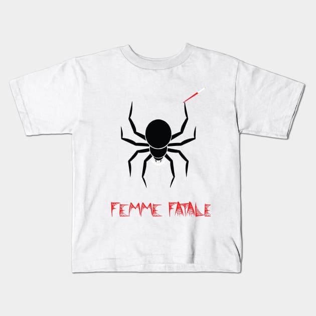 Femme fatale black widow spider Kids T-Shirt by Asim138